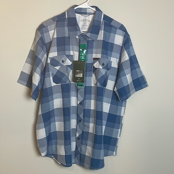 Orvis Men’s Blue & White Plaid Button Down short sleeve Shirt- XL - Picture 1 of 14